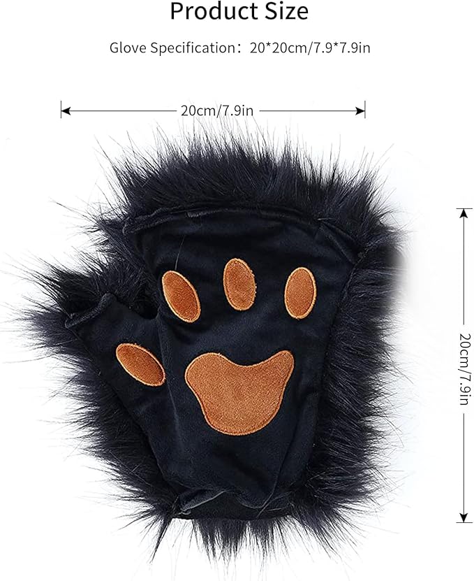Adolala Faux Fur Fox Tail Cat Wolf Set Plush Mask Fluffy Paw Gloves Halloween Christmas Party for Women